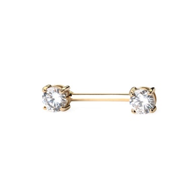 Brystpiercing af 14 karat guld med sten