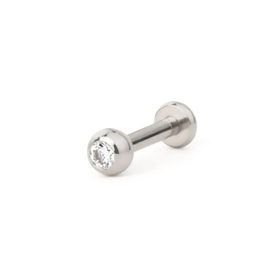 Labret af titanium i flere farver med sten og indvendigt gevind
