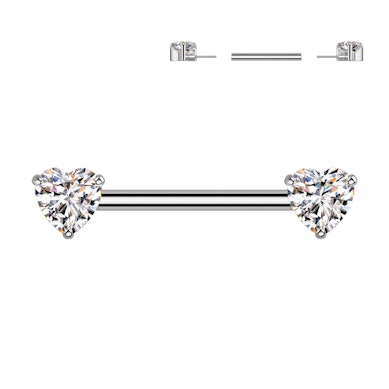 Nipple-stav af titanium med hjerteformede CZ-sten