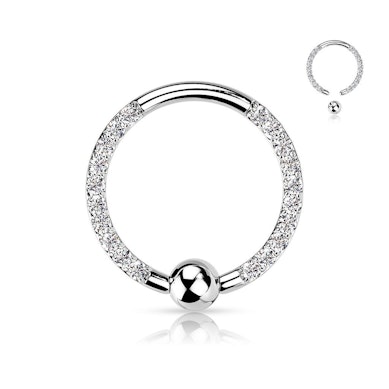 Kuglering af titanium med fremadvendte sten på hver side