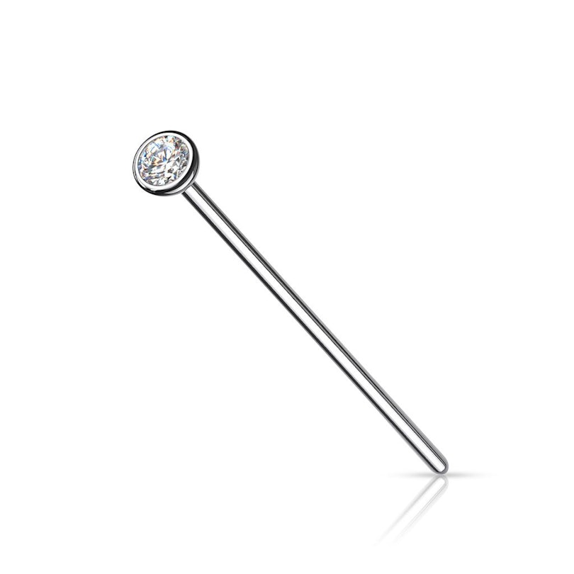 Fish tail næsepiercing af titanium med indfattet sten Kropspiercing - Danmark