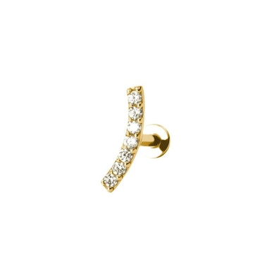 Push-in labret af 14 karat guld med bue af sten