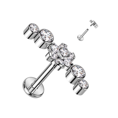 Labret af titanium i smukt blomsterdesign