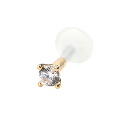 14 karat massiv guld labret med sten i bioplast stav