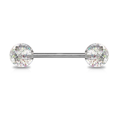 Tungepiercing af titanium med glimmerkugler