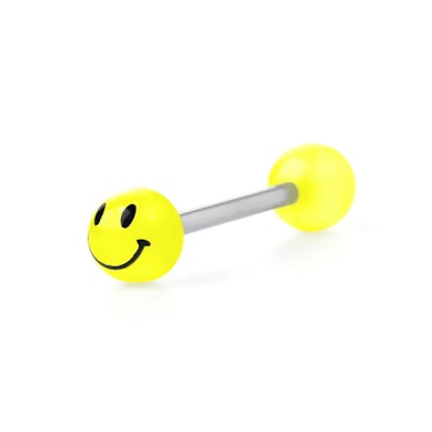 Selvlysende tungepiercing med smiley