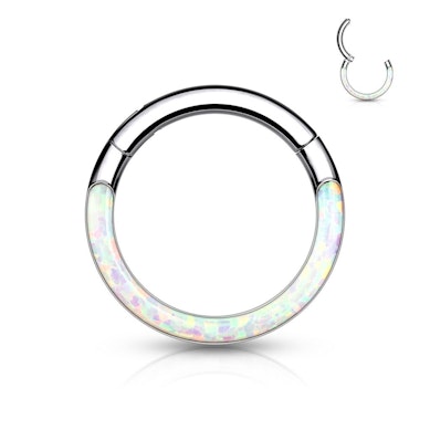 Ring af titanium med hængsel og opalfront
