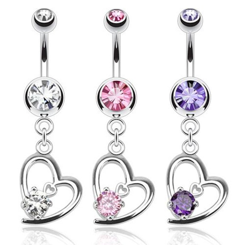 Navlepiercing med hjerter og sten Piercingsmykker - Danmark