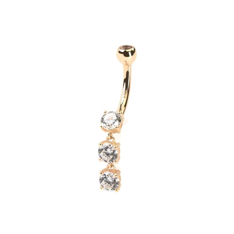 Navlepiercing af 14 karat guld med tre sten Piercinger - Danmark