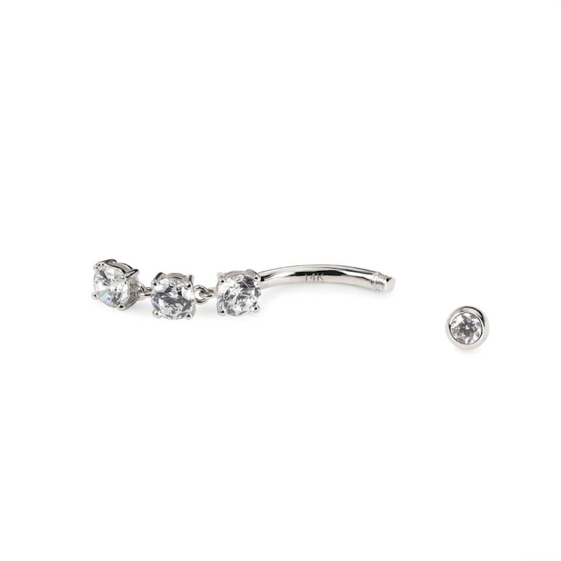 Navlepiercing af 14 karat guld med tre sten Piercingsmykker - Danmark