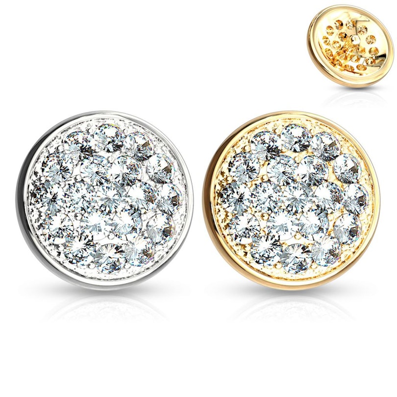 Dermal af 14 karat guld med stenbesat kuppel Piercingsmykker - Danmark