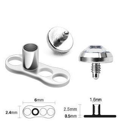Dermal anchor pakke med base og top.