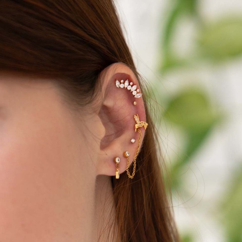 Labret af titanium med marquise-sten og runde sten Piercinger - Danmark