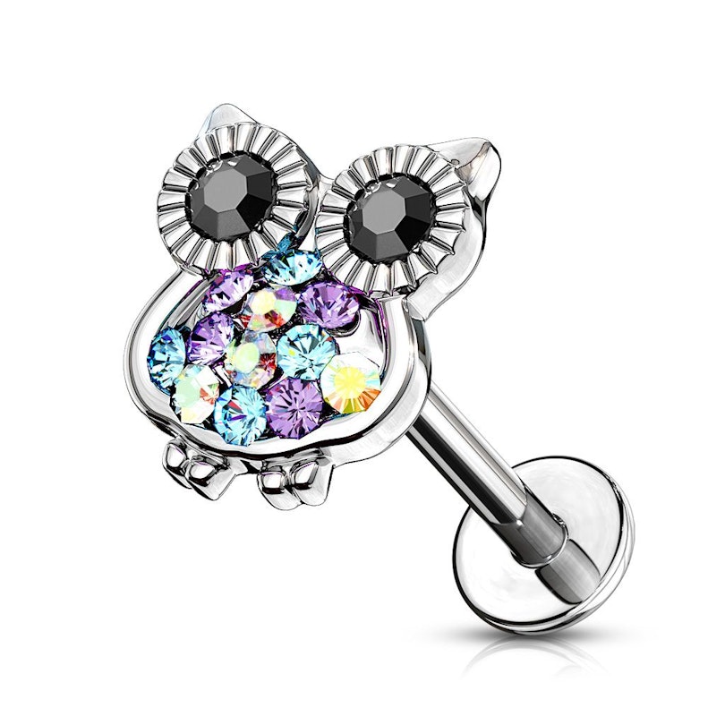 Labret med stenbesat ugle og indvendigt gevind Piercing - Danmark
