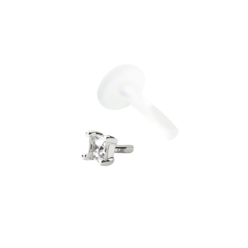 Labret af 14 karat guld med firkantet sten og ptfe stav Piercinger - Danmark