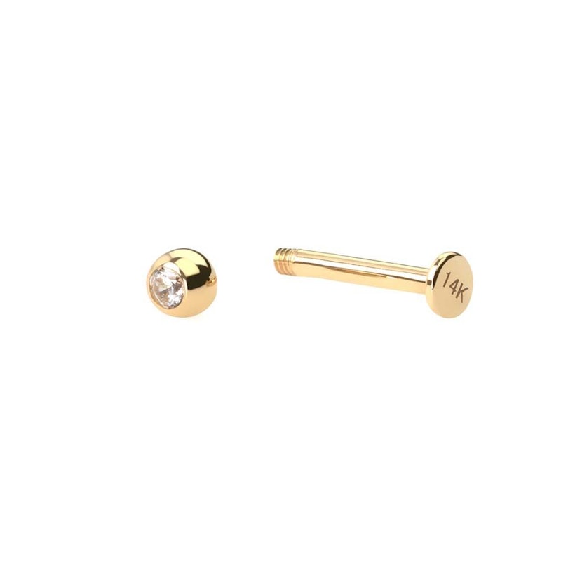Labret af 14 karat guld med sten Kropspiercing - Danmark