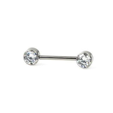Brystpiercing af titanium med push-in ender i forskellige farver
