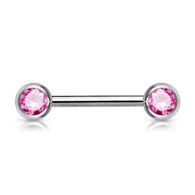 Brystpiercing med sten i flere farver.-Hot Pink