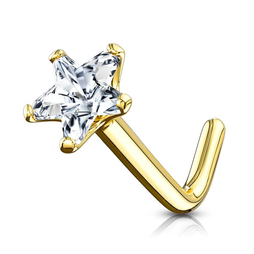 Næsepiercing af 14 karat guld med stjernesten Piercingsmykker - Danmark