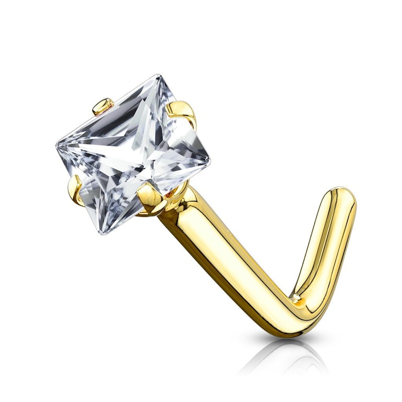 Næsepiercing af 14 karat guld med firkantet sten Piercingsmykker - Danmark