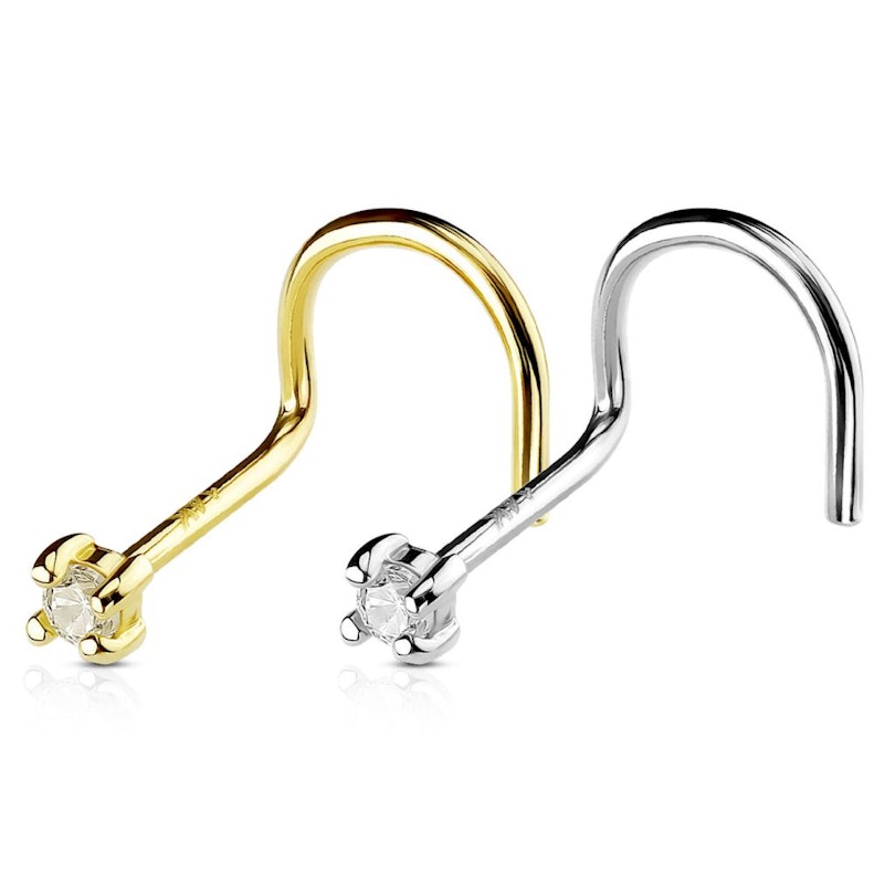 Næseskrue af massiv 14 karat guld med facetskåret sten Piercing - Danmark