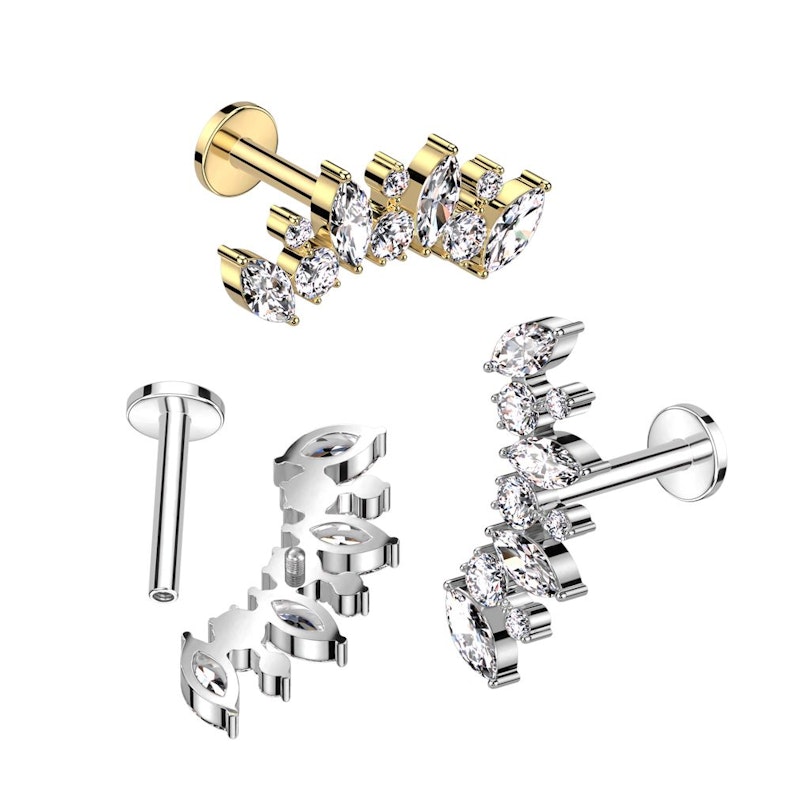Labret af titanium med marquise-sten og runde sten Kropspiercing - Danmark
