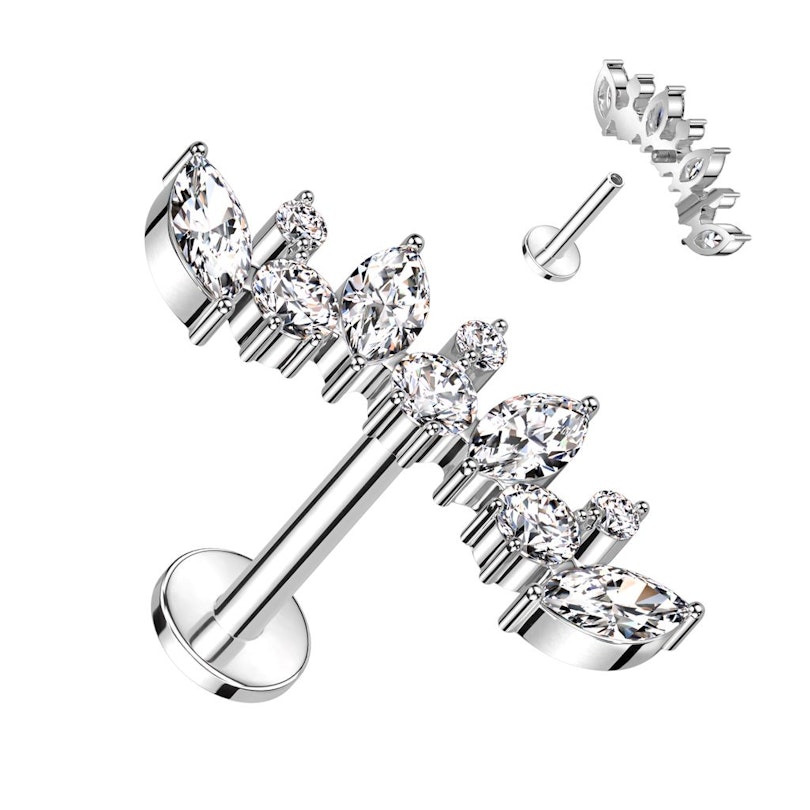 Labret af titanium med marquise-sten og runde sten Piercing - Danmark
