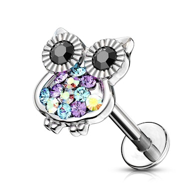 Labret med stenbesat ugle og indvendigt gevind