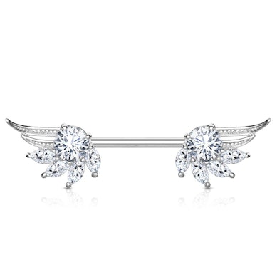 Brystpiercing med englevinger og marquise sten