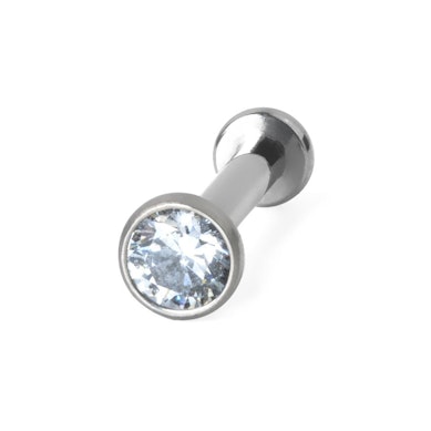 Push-in labret i titanium med indfattet sten
