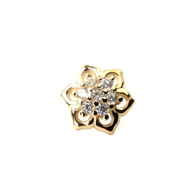 Blomst af 14 karat guld med syv sten i center til dermal anchor