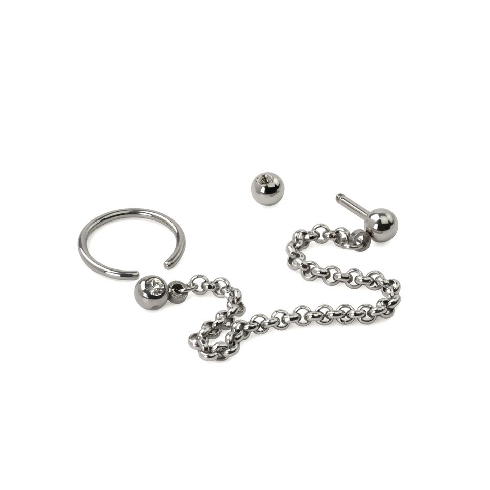 Ring og stav til tragus og helix med kæde