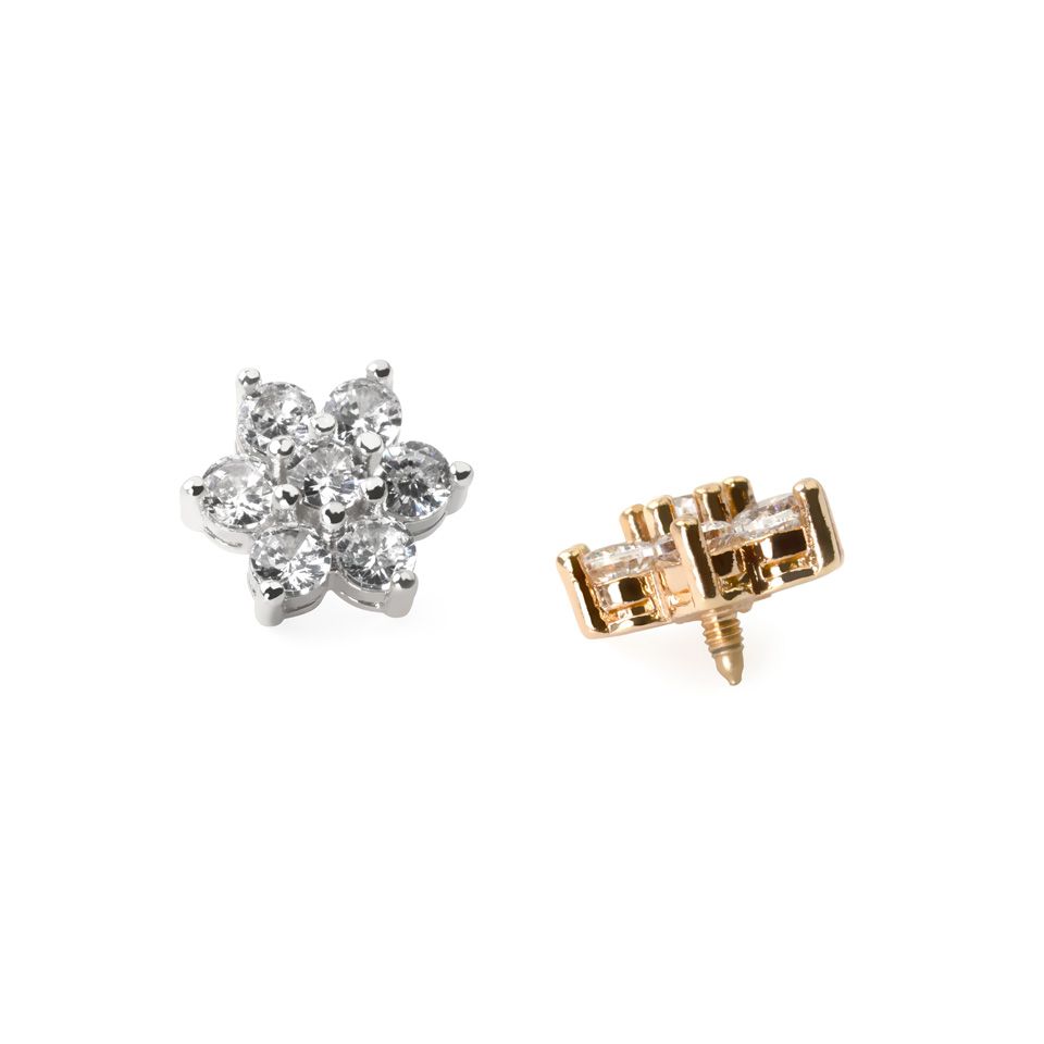 Blomst til dermal anchor med centersten i flere farver