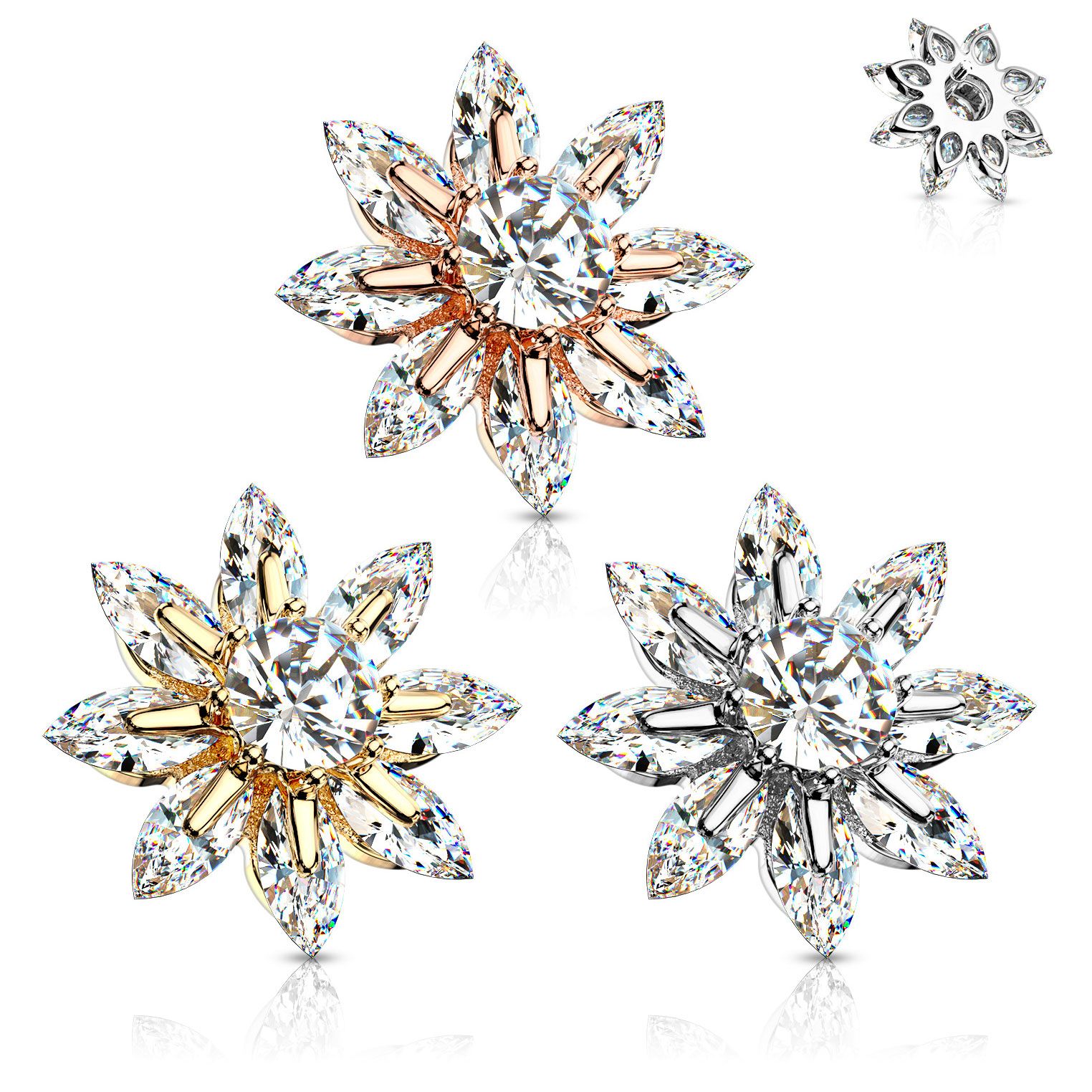 Blomst til dermal anchor med blade af sten og centersten