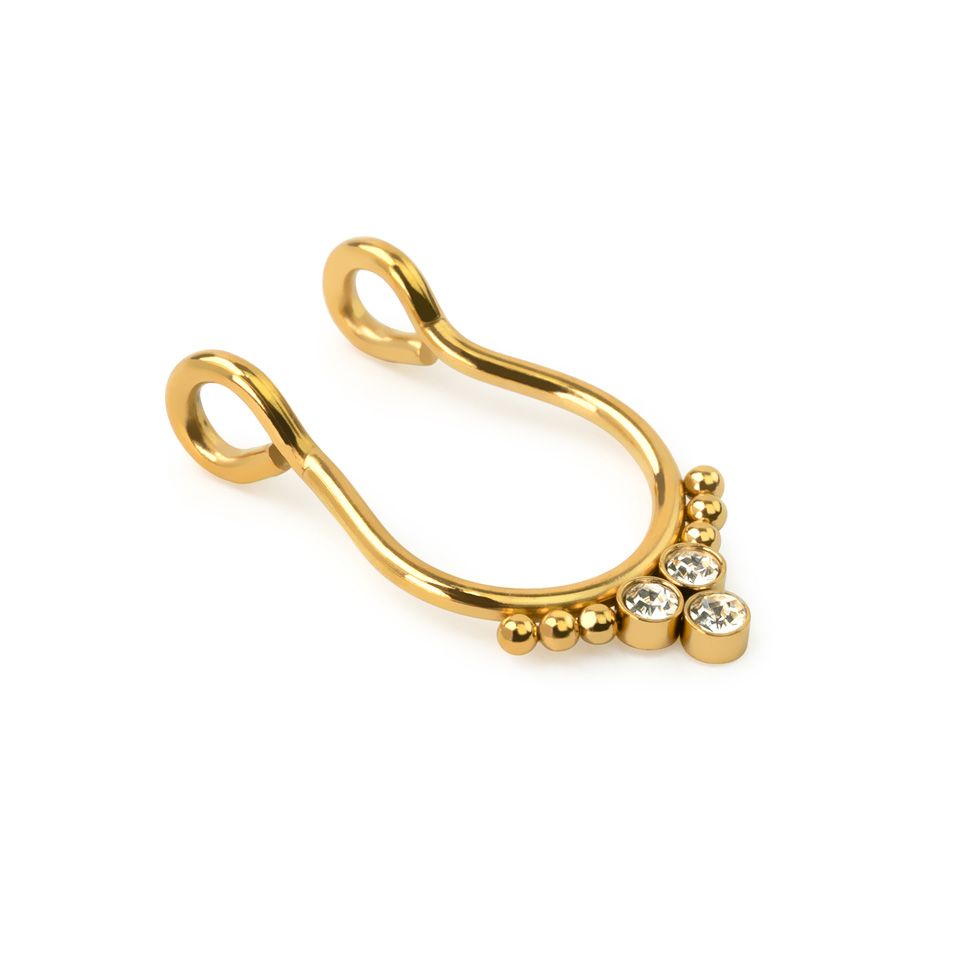 Fake septumring med 3 sten og perler på hver side