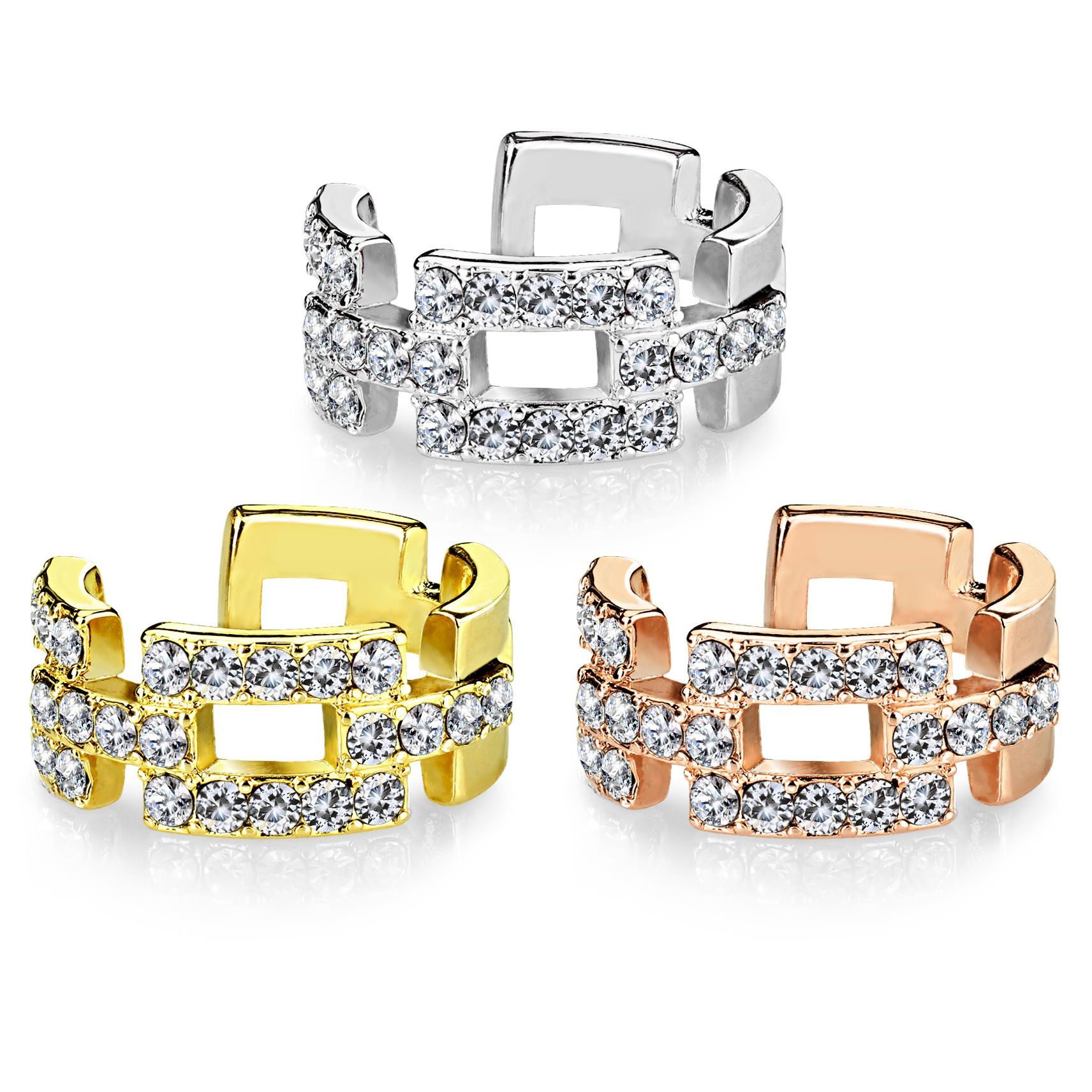 Earcuff med stenbesatte firkanter