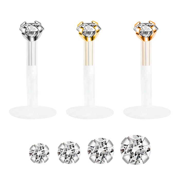 Labret af 14 karat guld med rund sten og ptfe stav