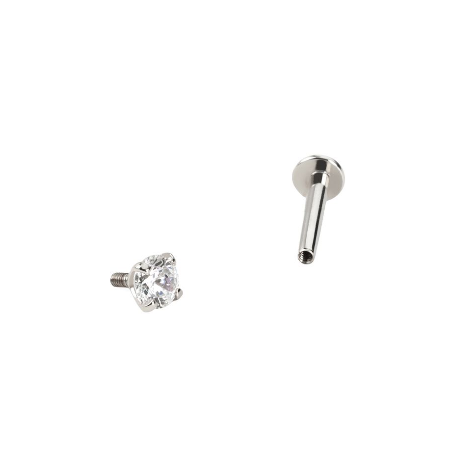Labret af 14 karat guld med indvendigt gevind og sten