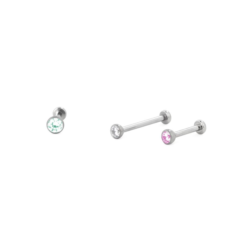 Push-in labret i titanium med indfattet sten