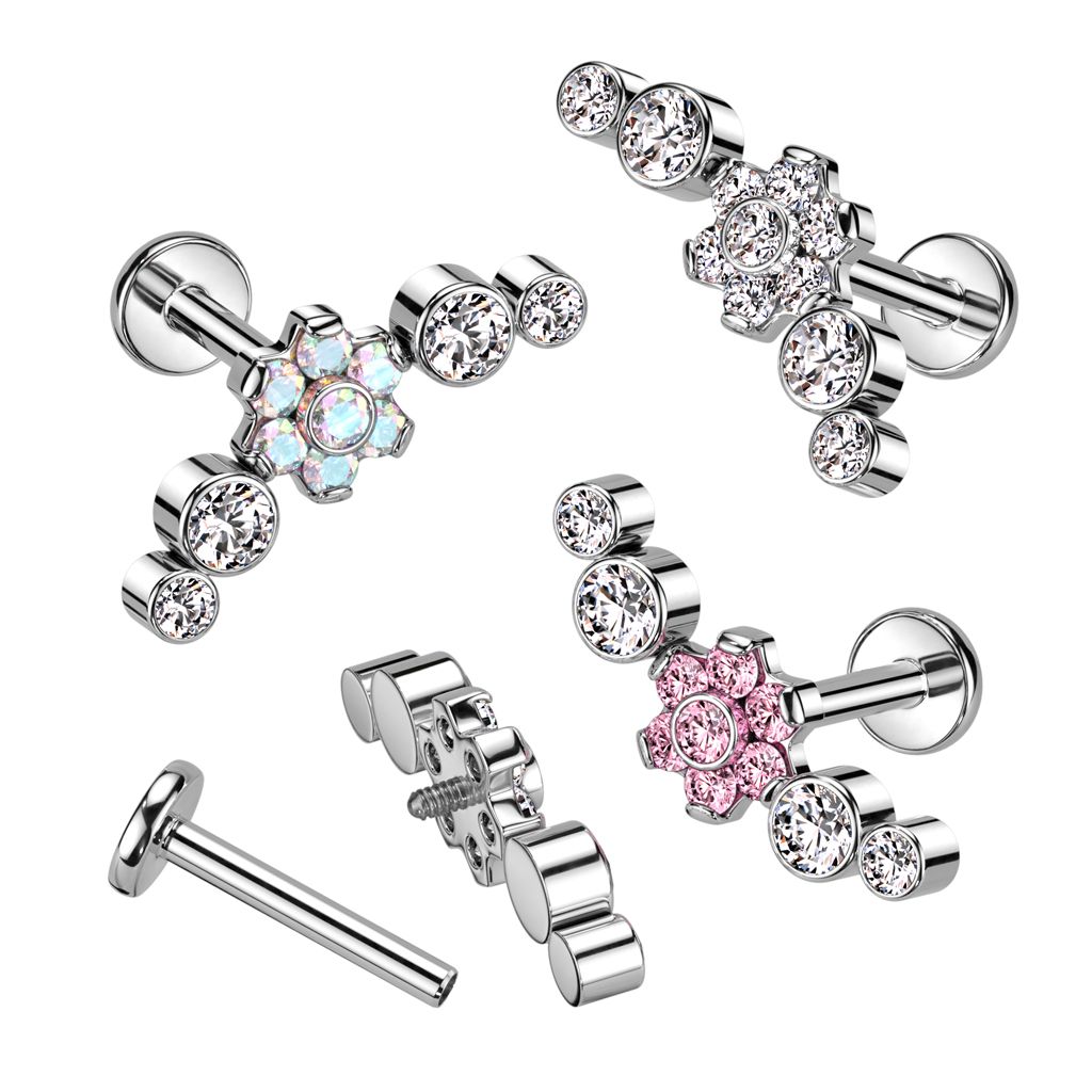 Labret af titanium i smukt blomsterdesign