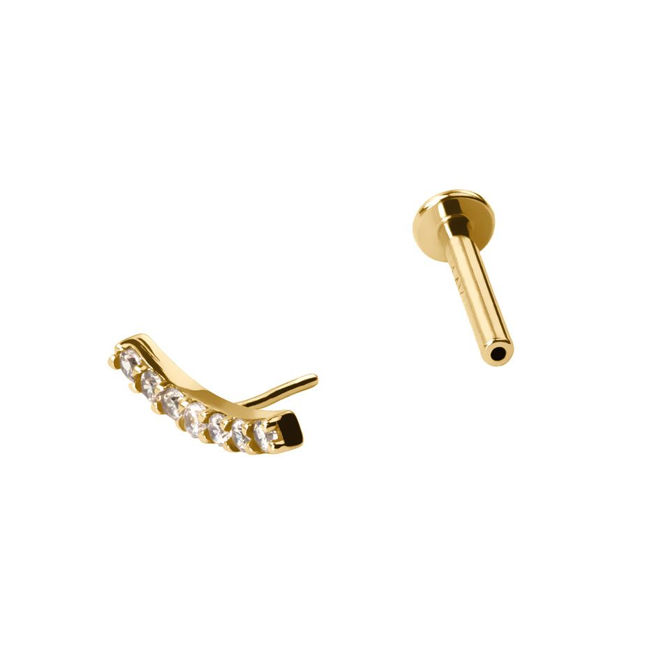 Push-in labret af 14 karat guld med bue af sten
