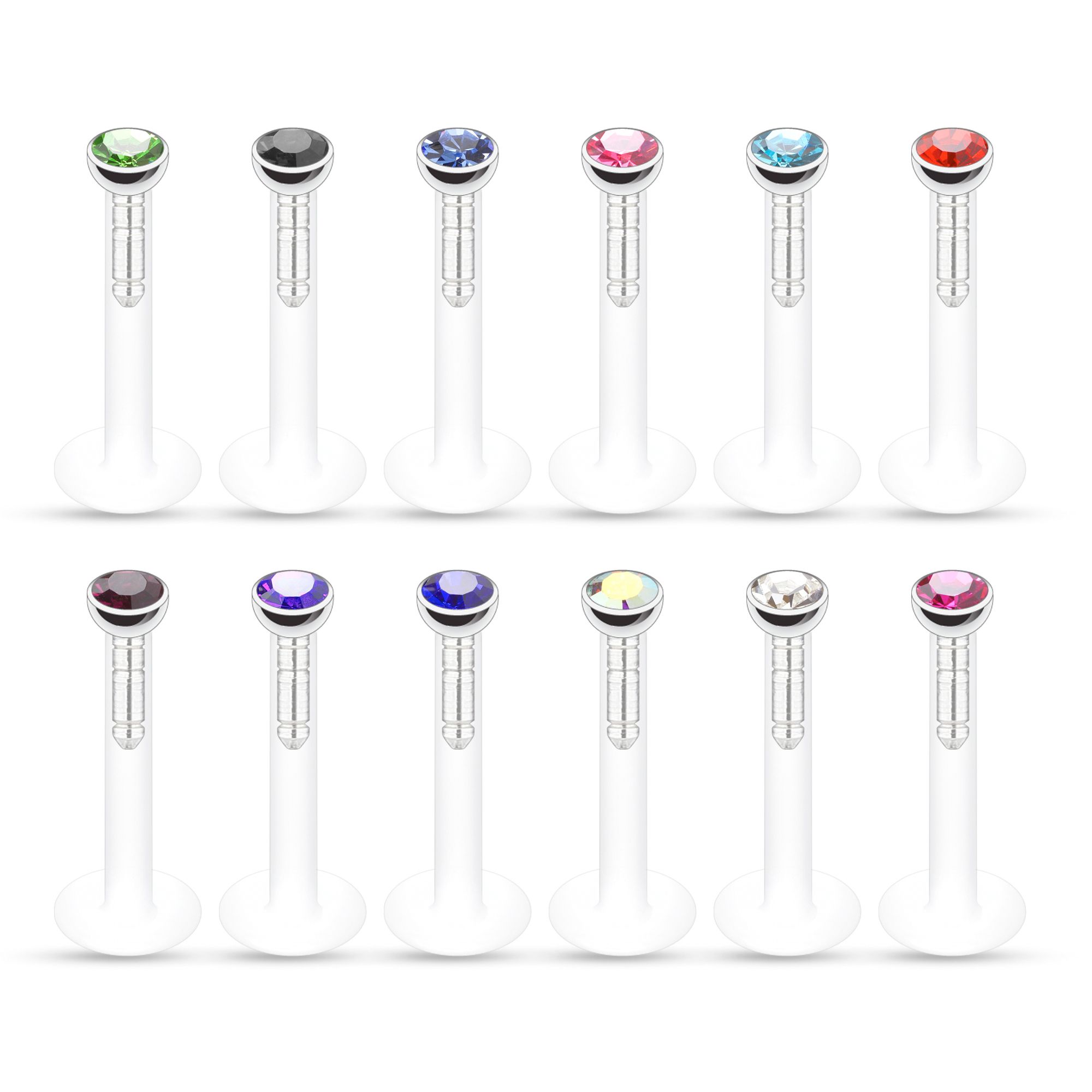 Labret af ptfe med mange forskellige farver sten