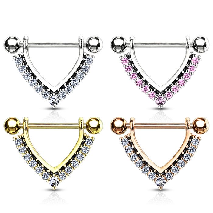 Brystpiercing med stenbesat v-form