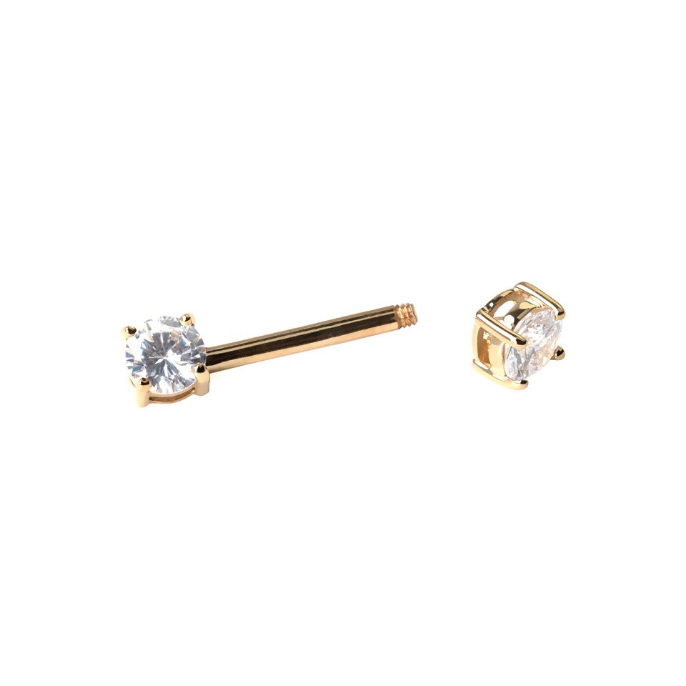 Brystpiercing af 14 karat guld med sten