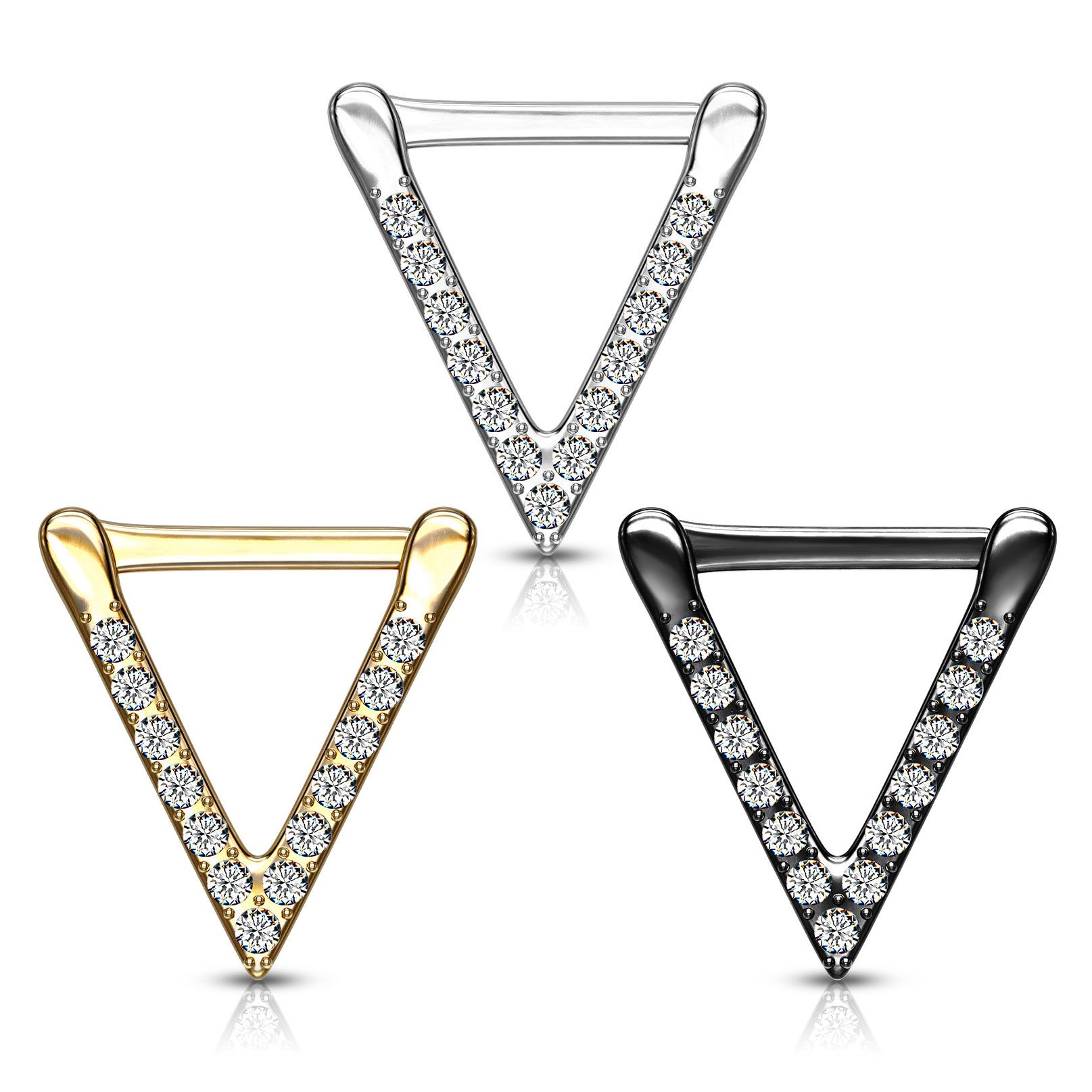 Septumpiercing med stenbesat trekantet form