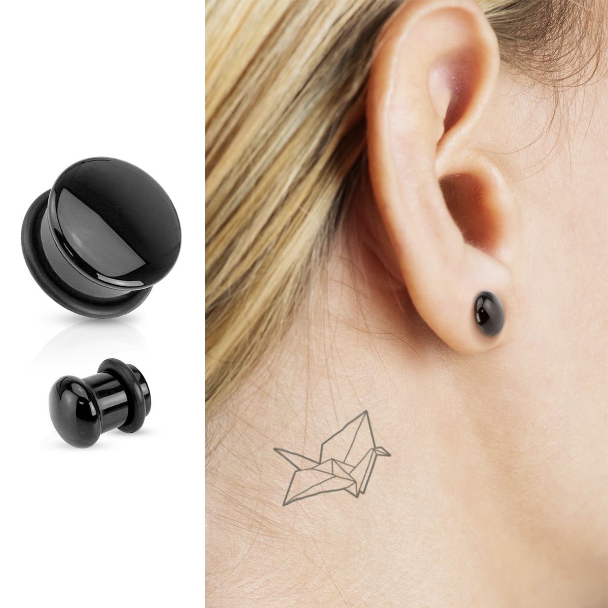 Kuppelformet plug af sort agat