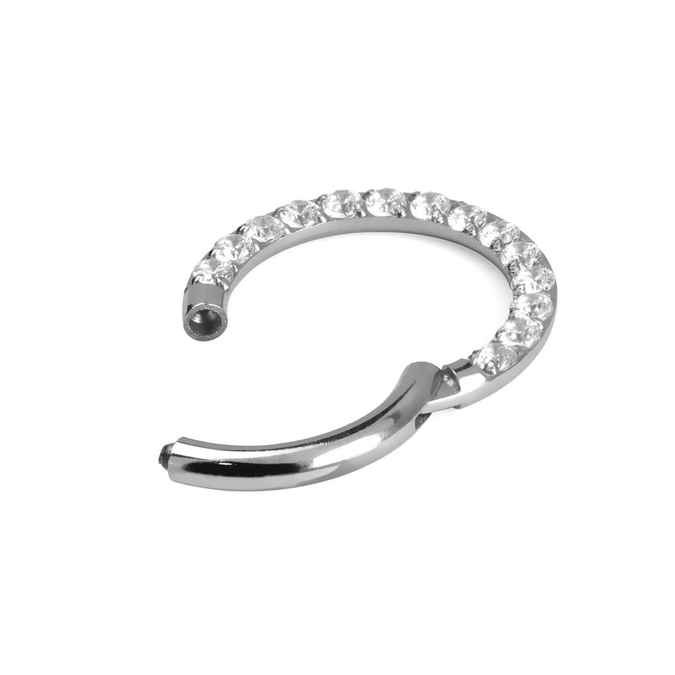 Hængslet ring i titanium med stenrække