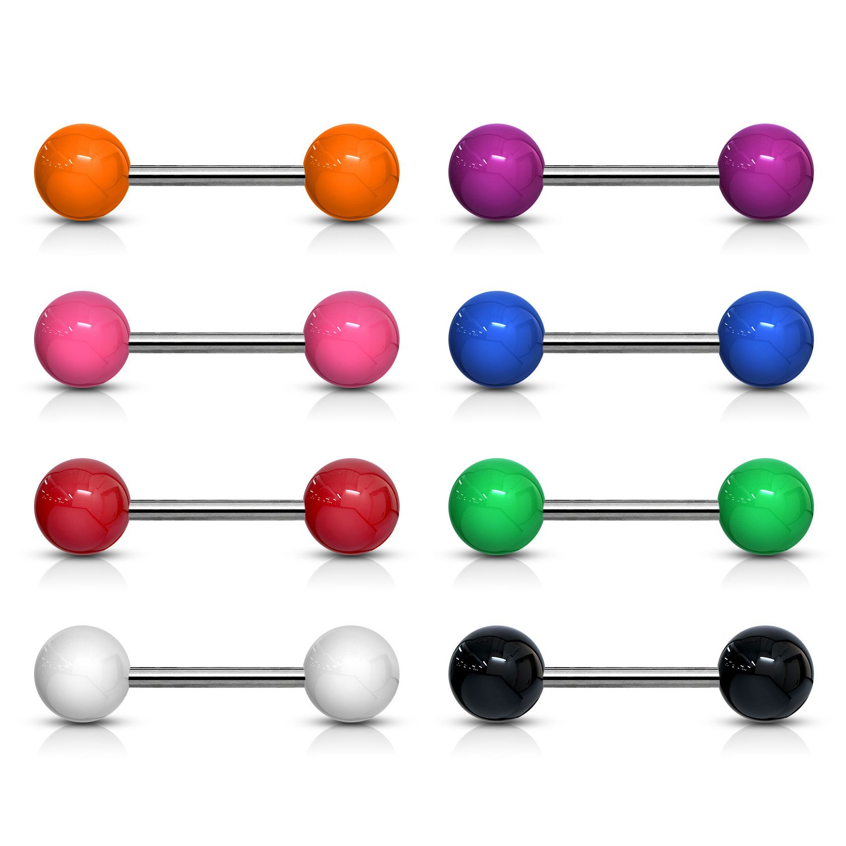 Tungepiercing af titanium med ensfarvede akrylkugler
