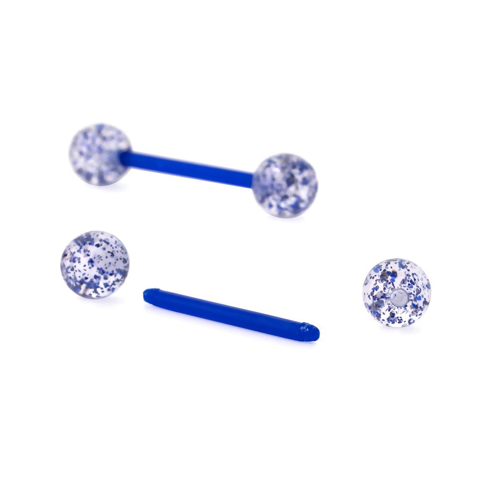 Tungepiercing i bioplast med glimmerflager