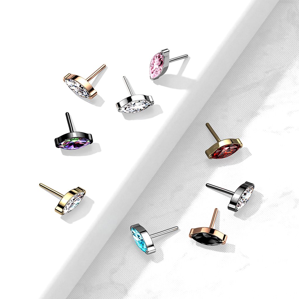 Push-in front af titanium med marquise-formet sten